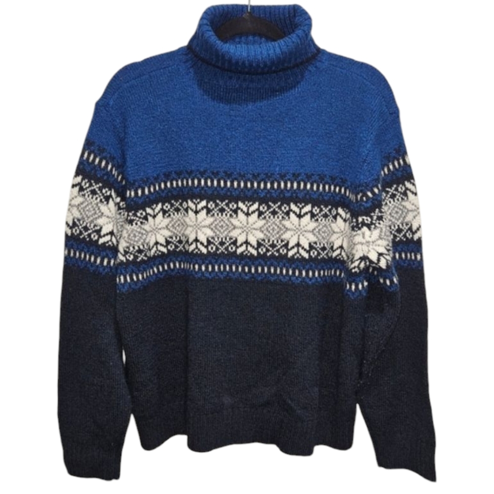 VINTAGE Carolyn Taylor By Design Fair Isle Turtleneck Sweater Blue Extra Large